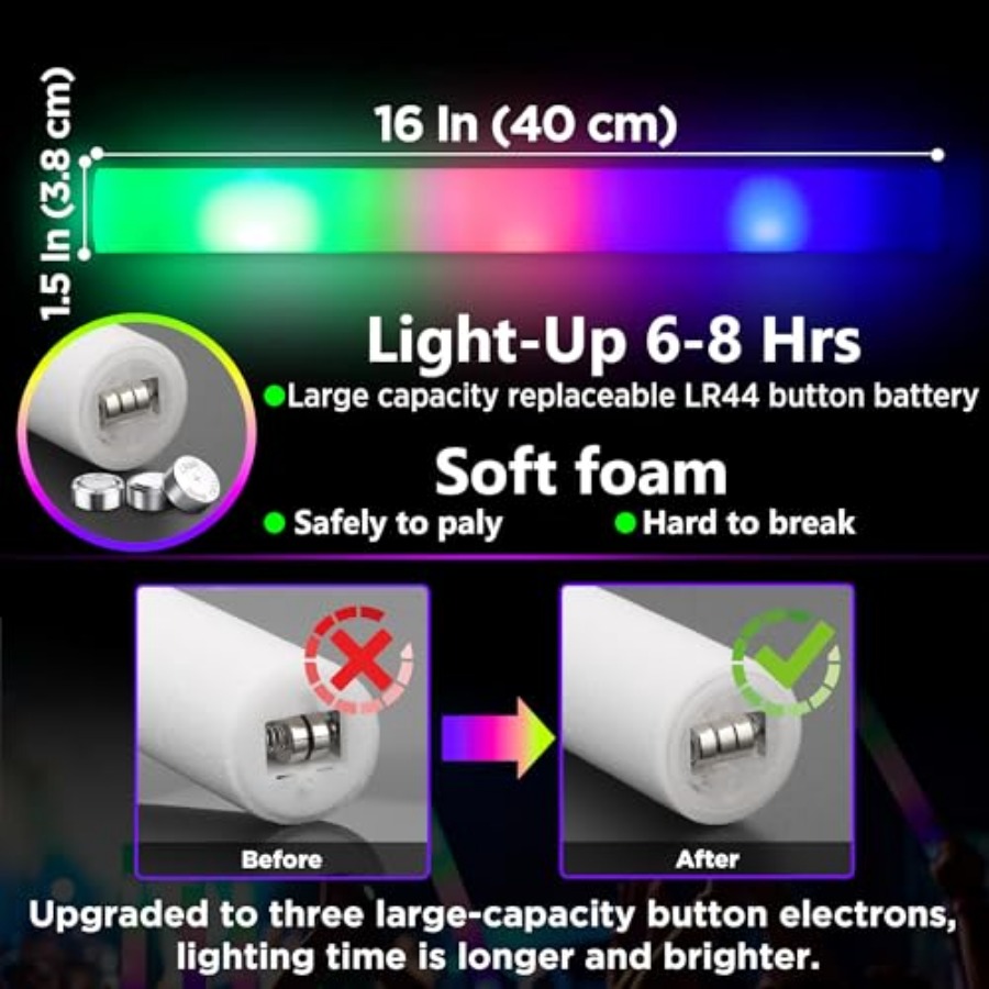 Pcs Foam Glow Sticks Bulk Part - Flashing Led Foam Sticks Party recension och pris